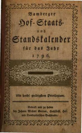 Bamberger Hofkalender : für das Jahr .... 1796, 1796