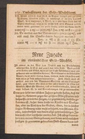 Neue Zugabe im einländischen Geld-Wechsel