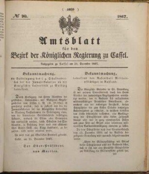 № 90. Ausgegeben zu Cassel am 31. December 1867.
