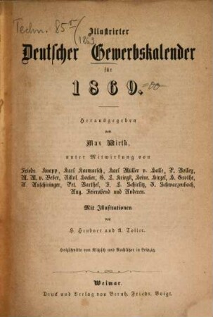 Illustrirter deutscher Gewerbskalender : für ... 1869, 1869