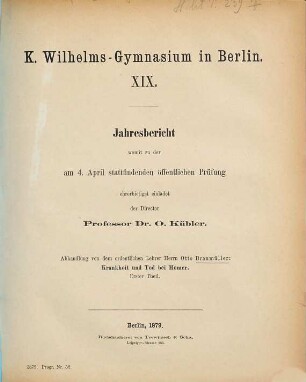 Jahresbericht : über das Schuljahr Ostern .... 1878/79