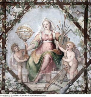 Apotheose des Federico Zuccari, Allegorien und Porträts der Familie Zuccari, Allegorienzyklus und Zwickelfelder, Die Weisheit (Sapientia)