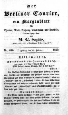 No. 614., Freitag, den 13. Februar 1829