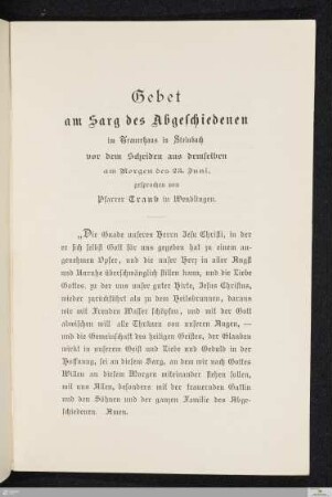 Gebet am Sarg des Abgeschiedenen