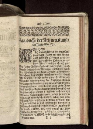 Tag-buch/ der Artzney Kunst/ im Januario 1682