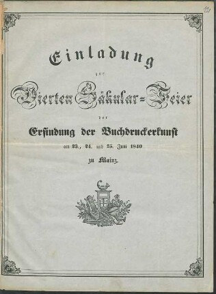 [12.]: Einladung zur Vierten Säkular-Feier der Erfindung der Buchdruckerkunst