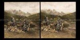 Soldaten hacken Holz für die Küche