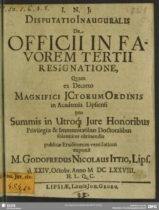 Disputatio inauguralis de officii in favorem tertii resignatione