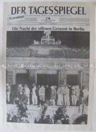 Extrablatt der West-Berliner Tageszeitung "Der Tagesspiegel" zur Öffnung der Berliner Mauer