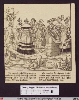 Gruppe von reich gekleideten Frauen mit zwei Kindern und einem bärtigen Mann mit pelzbesetzter Schaube.