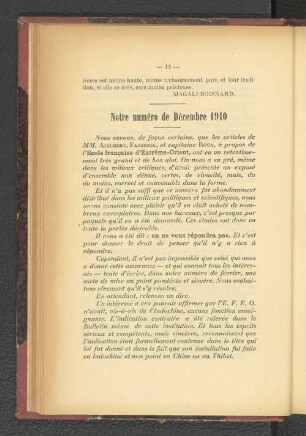 Notre numéro de Décembre 1910.