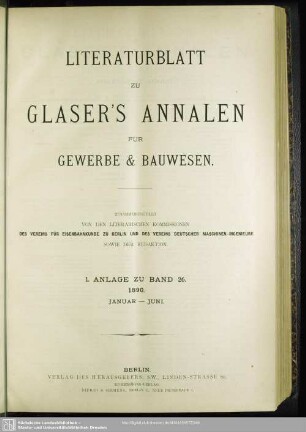 Literaturblatt 1. Anlage zu Band 26.1890. Januar - Juni