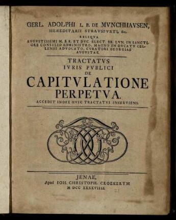 Tractatus Iuris Publici De Capitulatione Perpetua : Accedit Index Huic Tractatui Inserviens