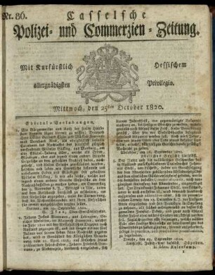 Nr. 86, Mittwoch, den 25sten October 1820