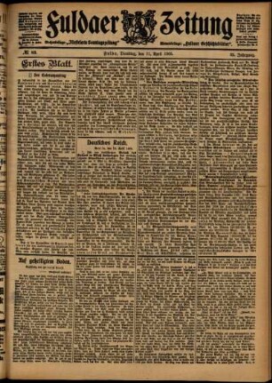 Erste Ausgabe vom Dienstag, den 11. April 1905.