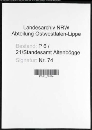 Sterberegister Standesamt Altenbögge