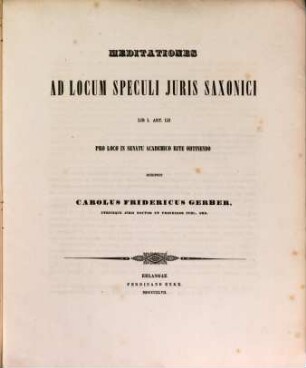 Meditationes ad locum speculi juris Saxonici : Lib. I. Art. LII