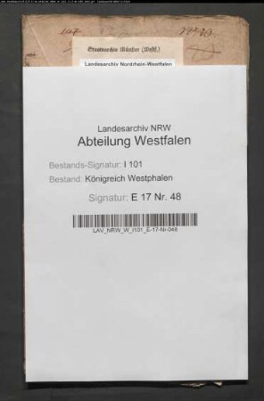 An den Staatsschatz abgesandte Kapitalien des aufgehobenen Klosters Wormeln