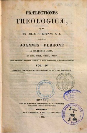 Praelectiones theologicae, 4. De incarnatione