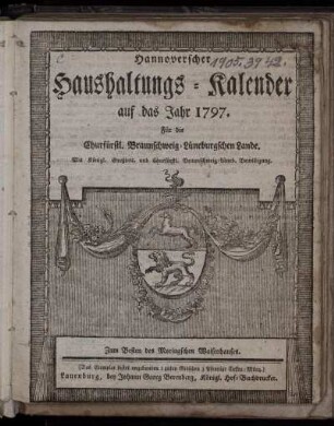 1797: Hannoverscher Haushaltungs-Kalender auf das Jahr 1797