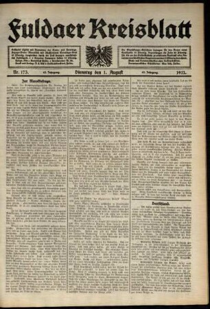 Ausgabe vom Dienstag, den 01. August 1911.