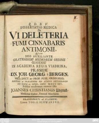 Dissertatio Medica De Vi Deleteria Fumi Cinnabaris Antimonii