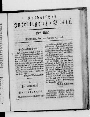 38tes Stück, Ausgabe vom 17. September 1806