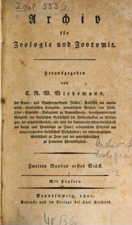Archiv für Zoologie und Zootomie, 2. 1801/02