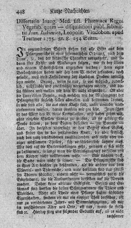 Pharmaca regni vegetabilis. Diss.inaug.med.