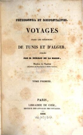Voyages dans les régences de Tunis et d'Alger, 1