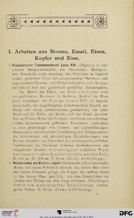 I. Arbeiten aus Bronze, Email, Eisen, Kupfer und Zinn (Nr. 1-42)