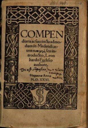 Compendiaria ac succincta admodum in Medendi artem Eisagōge, seu introductio