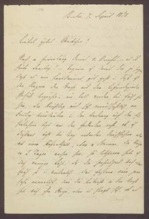 Schreiben von Moritz Ellstätter, Berlin, an seine Frau Marie: - Sitzungs- und Reisepläne - Theater - Einladungen und Besuche beim Großherzog, bei [Otto von] Bismarck, [Adolf von] Hansemann, Frau Höber, Gebhards, [Gustav] Scheidtmann, Dr. [Johanna] Veit u. a. - Privates - Anweisung an [August] Nicolai