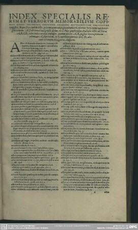 Index Specialis Rerum Et Verborum Memorabilium Copiosus Huius Voluminis, Secundum Ordinem Alphabeticum Diligenter congestus