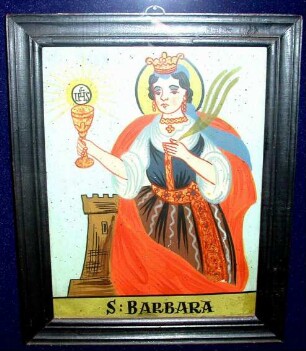 Heilige Barbara mit Hostie, Kelch und Turm