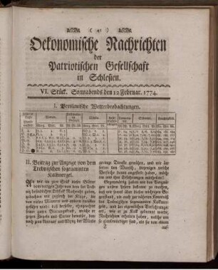 VI. Stück. Sonnabends den 12 Februar. 1774.