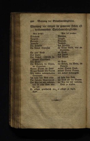 Warnung vor einigen im gemeinen Leben oft vorkommenden Sprachunrichtigkeiten.