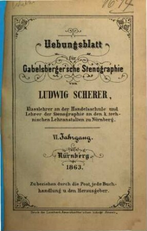 Übungsblatt für Gabelsberger'sche Stenographie. 6. 1863