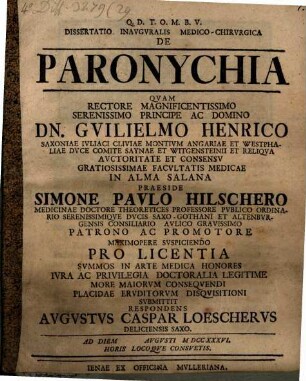 Diss. inaug. med. de paronychia