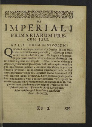 De Imperiali primariarum precum jure.