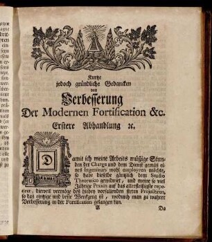 Kurtze jedoch gründliche Gedancken von Verbesserung Der Modernen Fortification &c. Erstere Abhandlung etc.