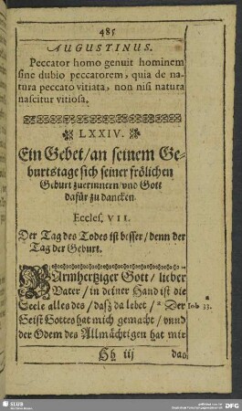 LXXIV. Gebet, sich seiner Geburt zuerinnern und Gott dafür zu dancken