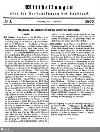 Allgemeine, die Ständeversammlung betreffende Nachrichten.