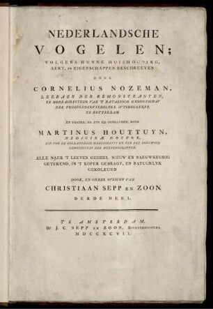 Deel 3, Text: Nederlandsche Vogelen. Derde Deel
