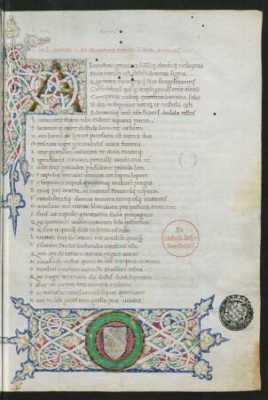 Zierseite (mit Rankeninitiale A und Rankenleiste mit Wappen der Salviati)