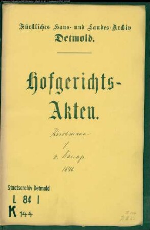 Kirchmann, Adolf gegen Philipp von Donop - Schuldforderung