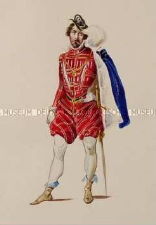 Mann im roten Anzug mit goldener Kette und blauem Umhang - Tafel aus Franceschini/Kostümbilder (Kassette 1)