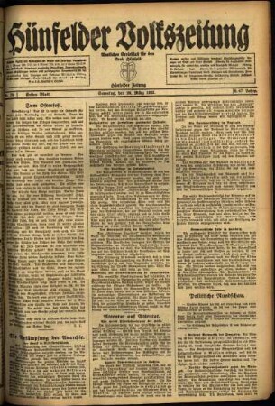 Erste Ausgabe vom Samstag, den 26. März 1921.