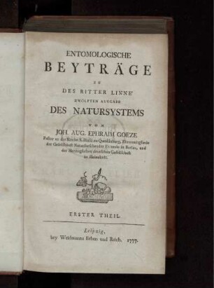 T. 1: Entomologische Beyträge zu des Ritter Linné zwölften Ausgabe des Natursystems. Th. 1