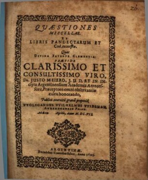 Quaestiones Miscellae. Ex Libris Pandectarum Et Cod. excerptae